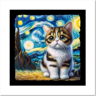 Munchkin Starry Night Inspired - Artistic Cat Posters and Art